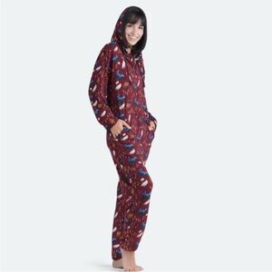 MeUndies Maroon Bamboo WB Harry Potter Pajamas Onesie Hooded Mischief Managed